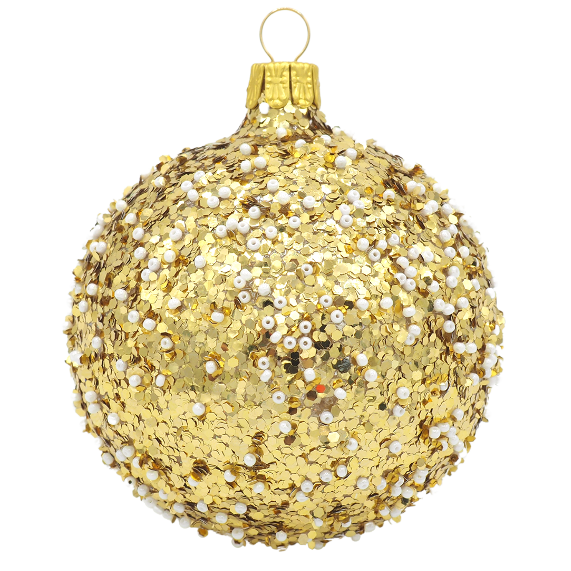 Glaskugel TWINKLE gold weißperle 8cm